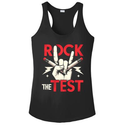 Testing Day Rock The Test Rock Music Teach.er Student Ladies PosiCharge Competitor Racerback Tank