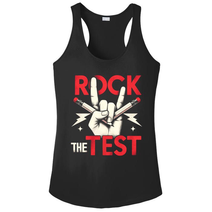 Testing Day Rock The Test Rock Music Teach.er Student Ladies PosiCharge Competitor Racerback Tank