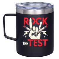 Testing Day Rock The Test Rock Music Teach.er Student 12oz Stainless Steel Coffee Mug