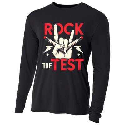 Testing Day Rock The Test Rock Music Teach.er Student Cooling Performance Long Sleeve Crew