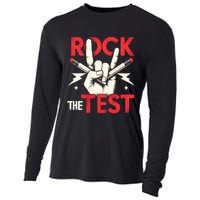 Testing Day Rock The Test Rock Music Teach.er Student Cooling Performance Long Sleeve Crew