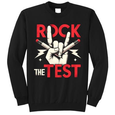 Testing Day Rock The Test Rock Music Teach.er Student Tall Sweatshirt