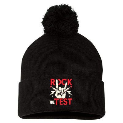 Testing Day Rock The Test Rock Music Teach.er Student Pom Pom 12in Knit Beanie