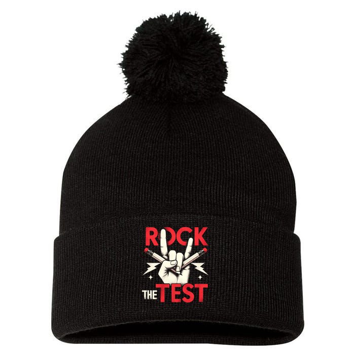 Testing Day Rock The Test Rock Music Teach.er Student Pom Pom 12in Knit Beanie