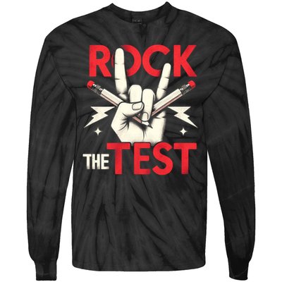 Testing Day Rock The Test Rock Music Teach.er Student Tie-Dye Long Sleeve Shirt