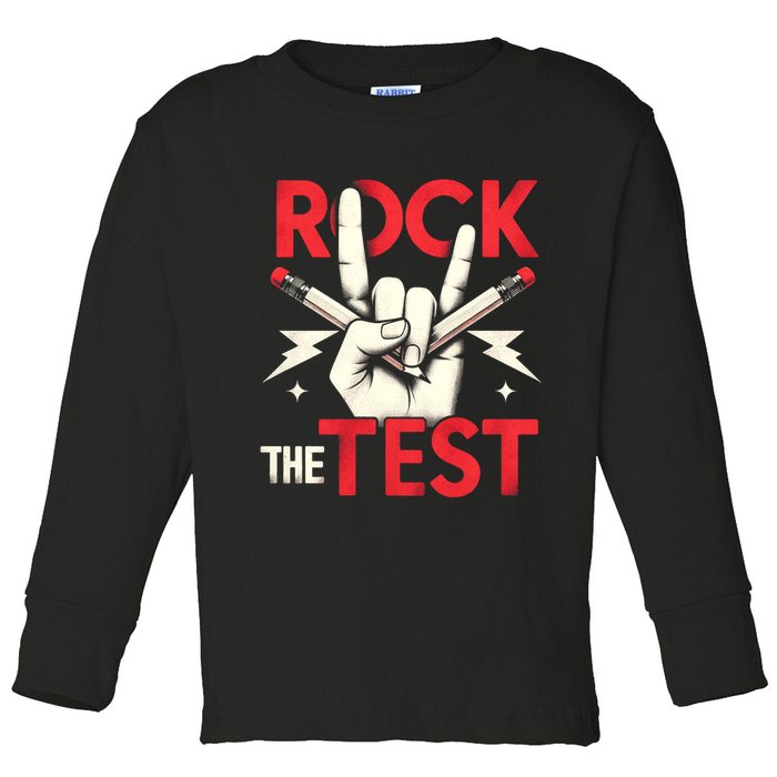 Testing Day Rock The Test Rock Music Teach.er Student Toddler Long Sleeve Shirt