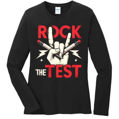 Testing Day Rock The Test Rock Music Teach.er Student Ladies Long Sleeve Shirt