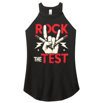 Testing Day Rock The Test Rock Music Teach.er Student Women's Perfect Tri Rocker Tank