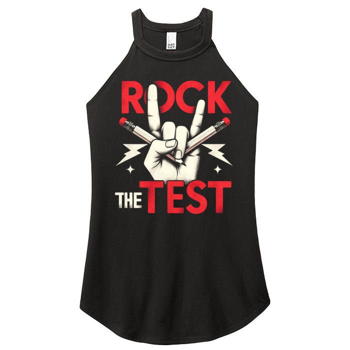 Testing Day Rock The Test Rock Music Teach.er Student Women's Perfect Tri Rocker Tank