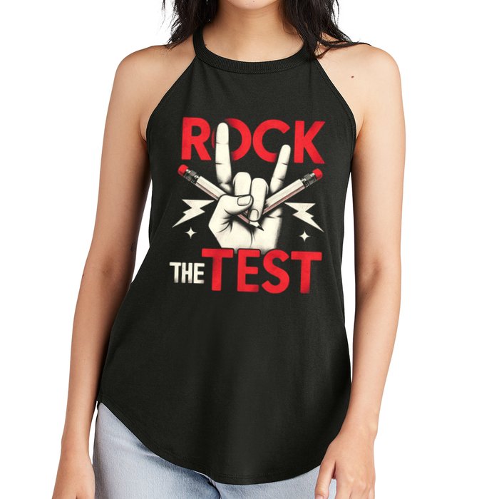 Testing Day Rock The Test Rock Music Teach.er Student Women's Perfect Tri Rocker Tank