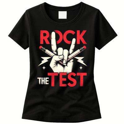 Testing Day Rock The Test Rock Music Teach.er Student Womens T-Shirt