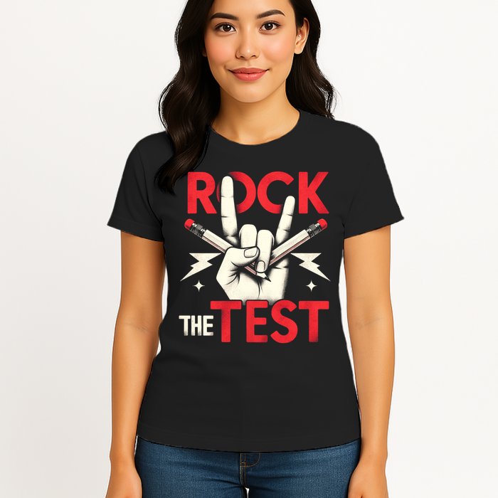 Testing Day Rock The Test Rock Music Teach.er Student Womens T-Shirt
