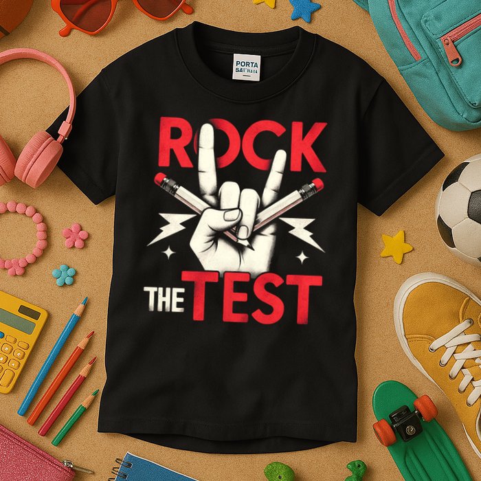 Testing Day Rock The Test Rock Music Teach.er Student Kids T-Shirt