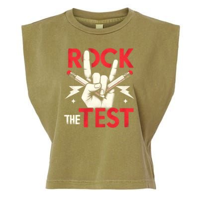 Testing Day Rock The Test Rock Music Teach.er Student Garment-Dyed Women's Muscle Tee