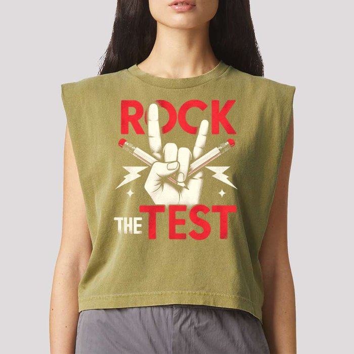 Testing Day Rock The Test Rock Music Teach.er Student Garment-Dyed Women's Muscle Tee
