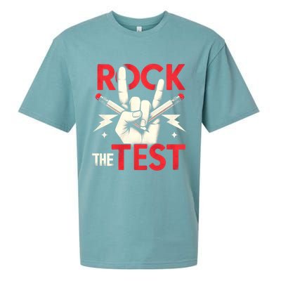 Testing Day Rock The Test Rock Music Teach.er Student Sueded Cloud Jersey T-Shirt