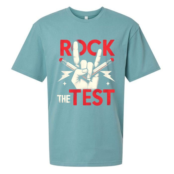 Testing Day Rock The Test Rock Music Teach.er Student Sueded Cloud Jersey T-Shirt