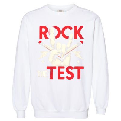 Testing Day Rock The Test Rock Music Teach.er Student Garment-Dyed Sweatshirt