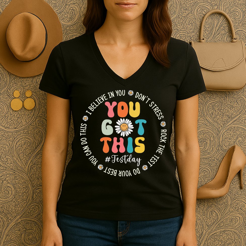 Test Day Rock The Test Teacher Testing Day You Got This Women's V-Neck T-Shirt
