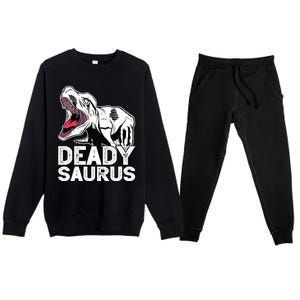 T Deadysaurus Rex Bones Daddy Saurus Halloween Dinosaur Great Gift Premium Crewneck Sweatsuit Set