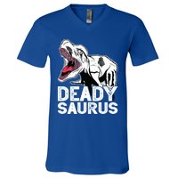 T Deadysaurus Rex Bones Daddy Saurus Halloween Dinosaur Great Gift V-Neck T-Shirt