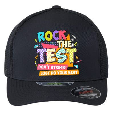 Test Day Rock The Test Teacher Testing Day  Flexfit Unipanel Trucker Cap