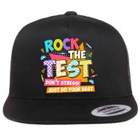 Test Day Rock The Test Teacher Testing Day  Flat Bill Trucker Hat