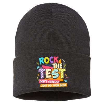 Test Day Rock The Test Teacher Testing Day  Sustainable Knit Beanie