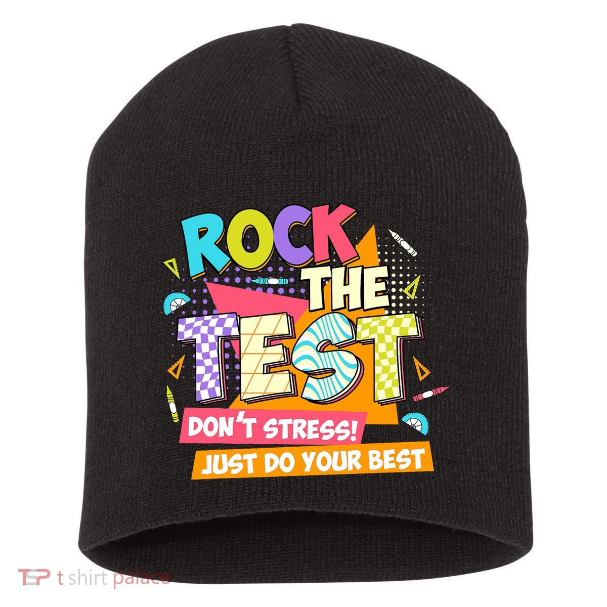 Test Day Rock The Test Teacher Testing Day  Short Acrylic Beanie