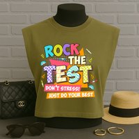 Test Day Rock The Test Teacher Testing Day  Garment-Dyed Women's Muscle Tee
