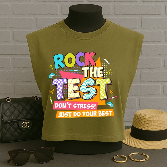 Test Day Rock The Test Teacher Testing Day  Garment-Dyed Women's Muscle Tee
