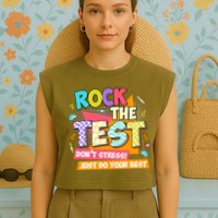 Test Day Rock The Test Teacher Testing Day  Garment-Dyed Women's Muscle Tee