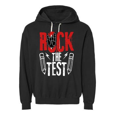 Test Day Rock The Funny Metal Teacher Student Testing Exam Garment-Dyed Fleece Hoodie
