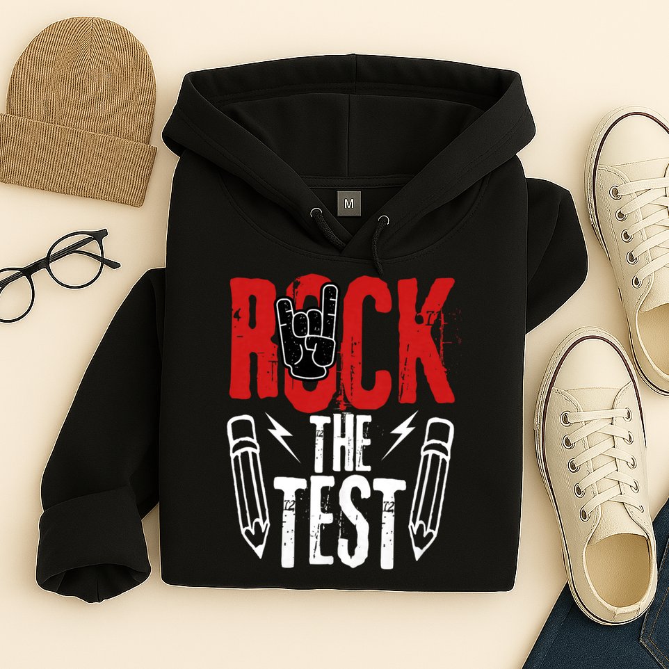 Test Day Rock The Funny Metal Teacher Student Testing Exam Hoodie
