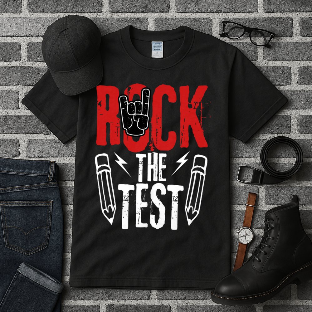 Test Day Rock The Funny Metal Teacher Student Testing Exam Tall T-Shirt