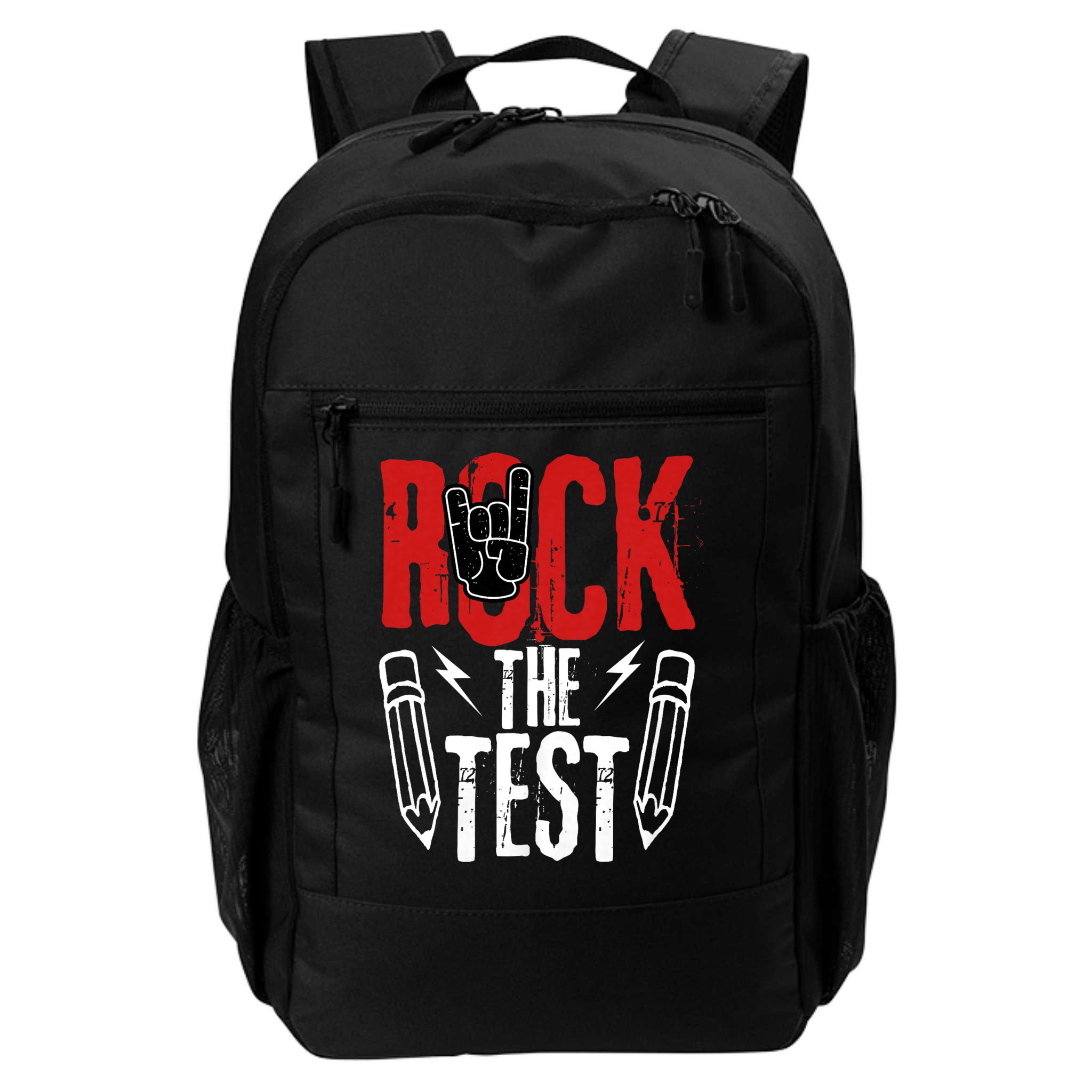 Test Day Rock The Funny Metal Teacher Student Testing Exam Backpack