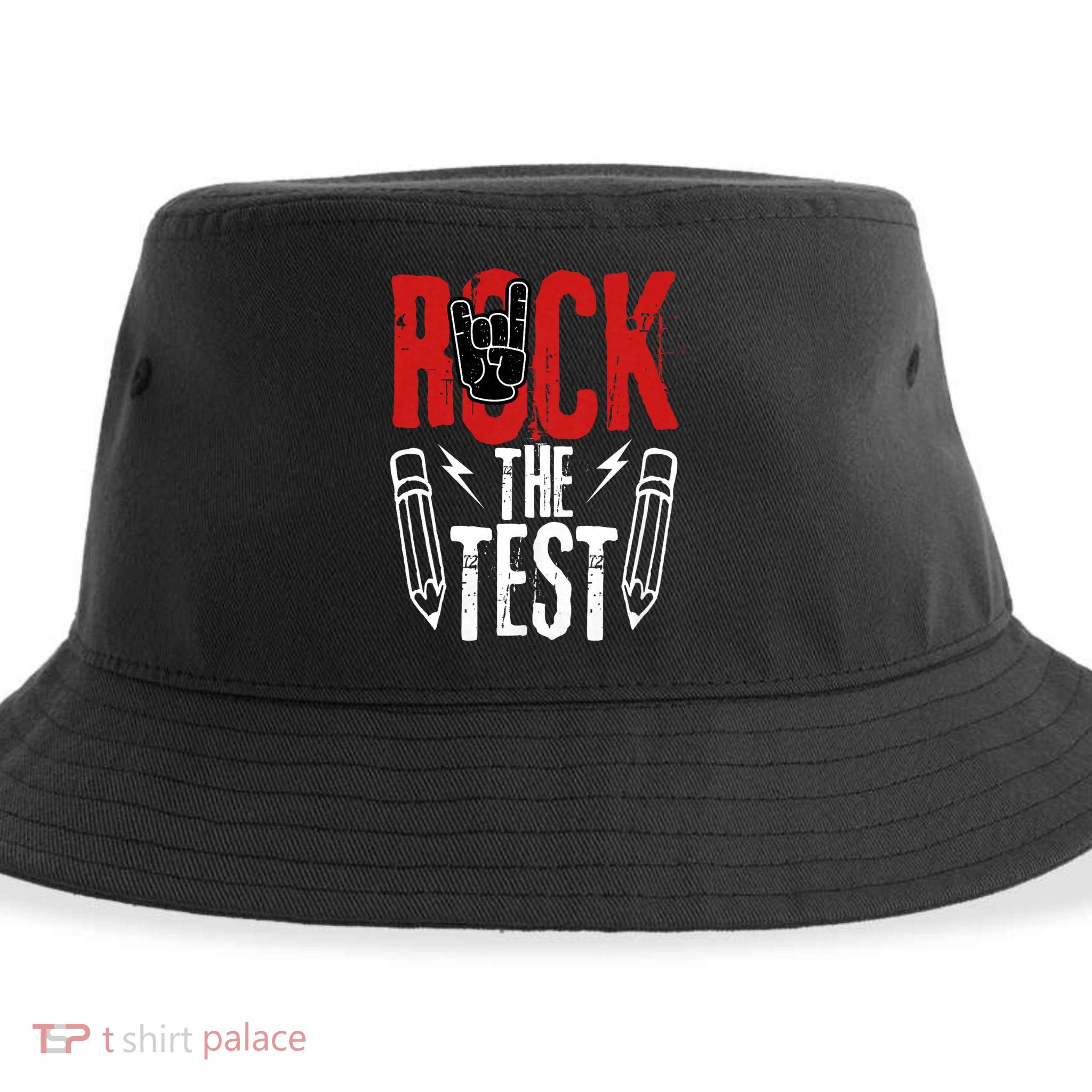 Test Day Rock The Funny Metal Teacher Student Testing Exam Sustainable Bucket Hat