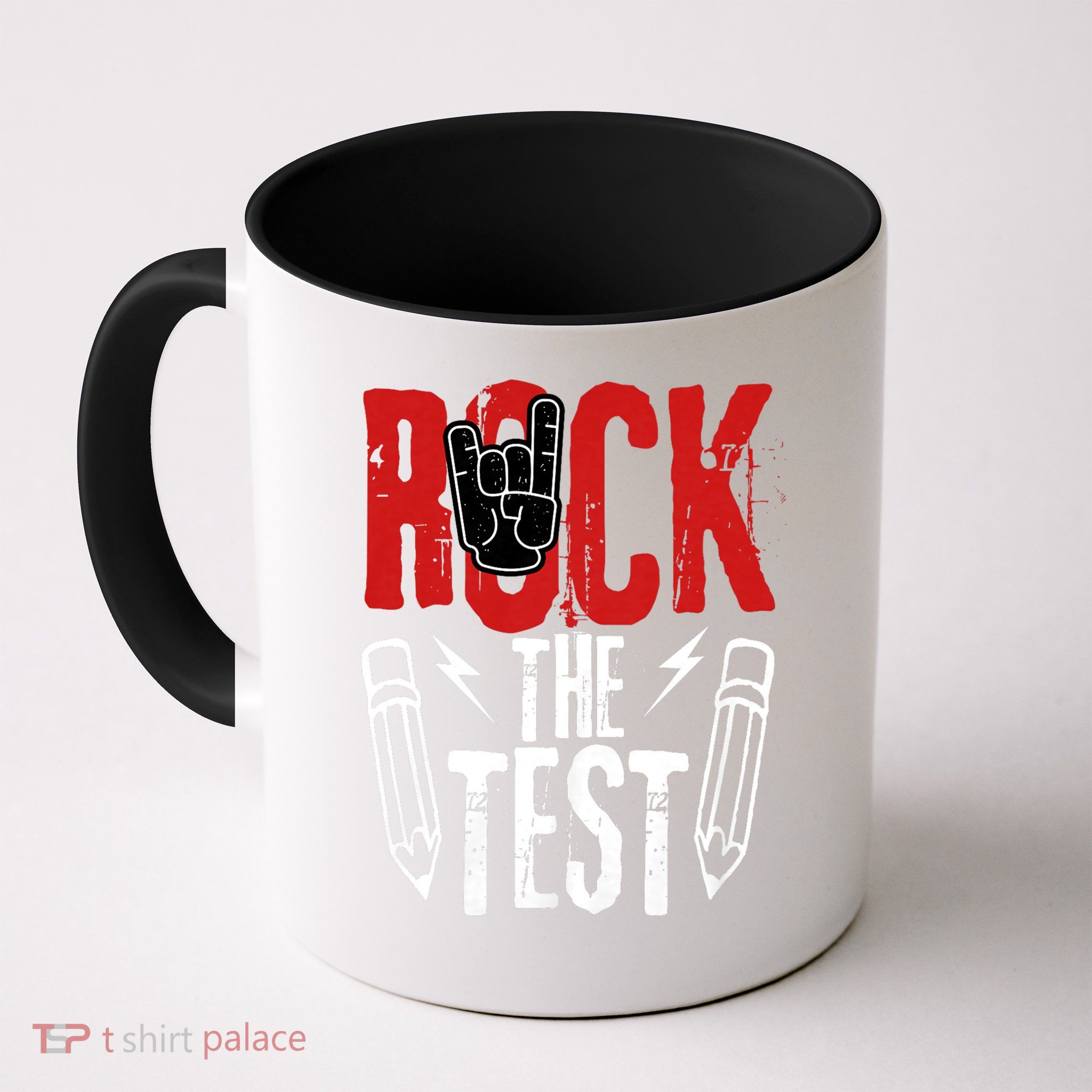 Test Day Rock The Funny Metal Teacher Student Testing Exam Mug