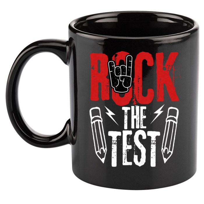 Test Day Rock The Funny Metal Teacher Student Testing Exam 11oz C Handle Ceramic Mug