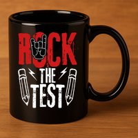 Test Day Rock The Funny Metal Teacher Student Testing Exam 11oz C Handle Ceramic Mug