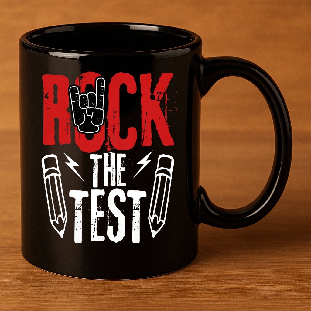 Test Day Rock The Funny Metal Teacher Student Testing Exam 11oz C Handle Ceramic Mug