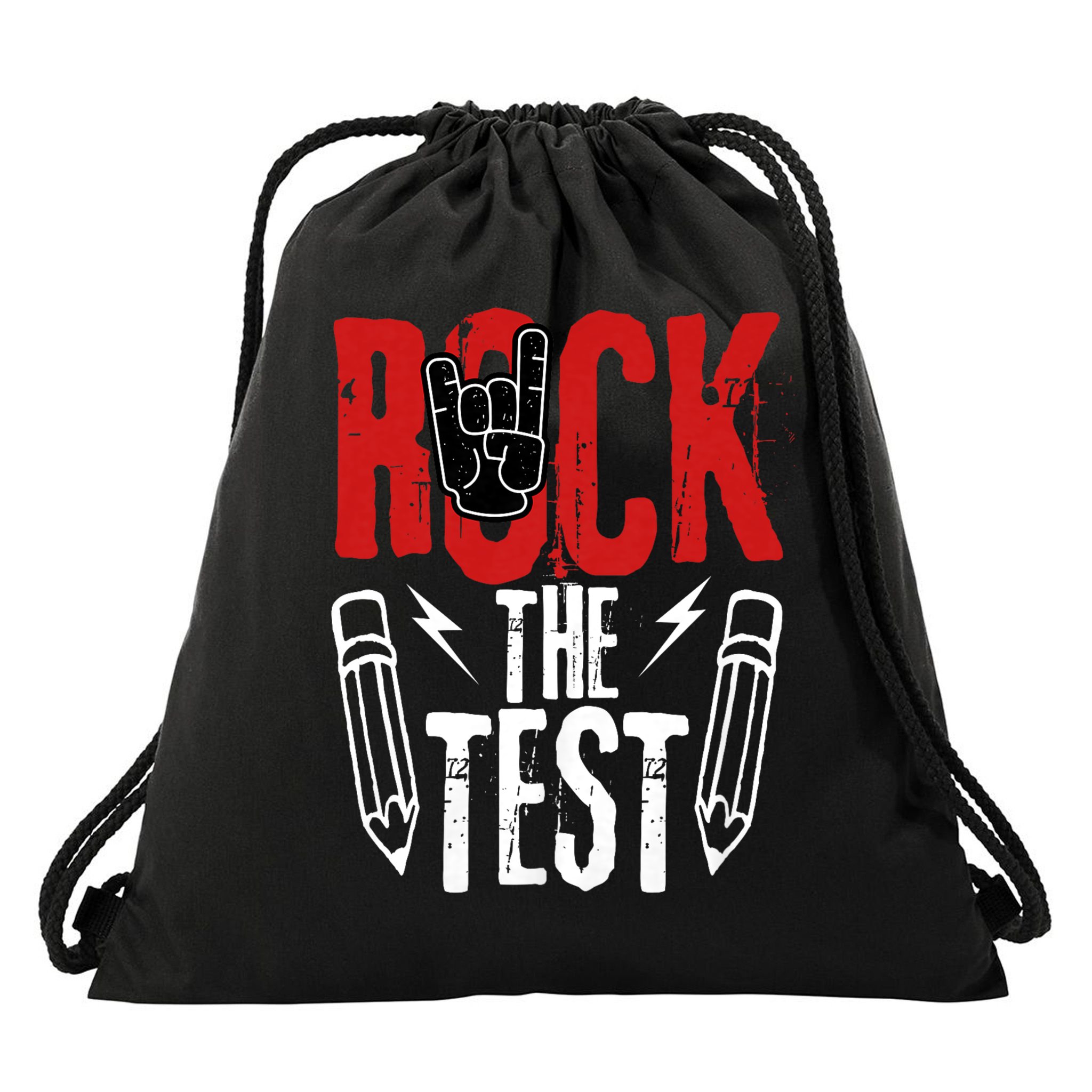 Test Day Rock The Funny Metal Teacher Student Testing Exam Drawstring Bag