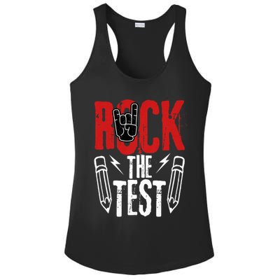 Test Day Rock The Funny Metal Teacher Student Testing Exam Ladies PosiCharge Competitor Racerback Tank