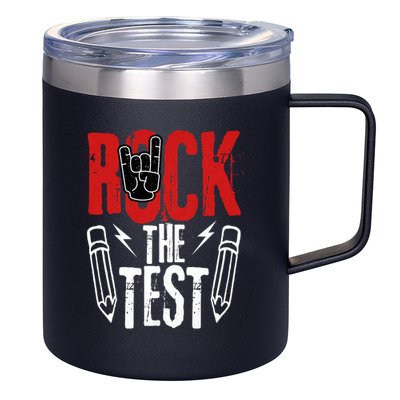 Test Day Rock The Funny Metal Teacher Student Testing Exam 12oz Stainless Steel Coffee Mug