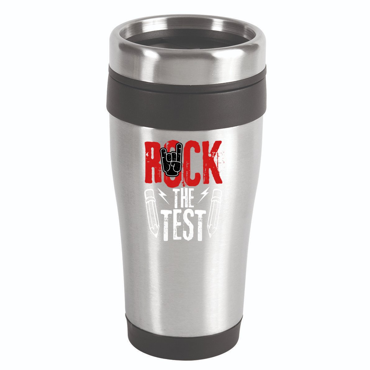 Test Day Rock The Funny Metal Teacher Student Testing Exam 16oz Travel Tumbler