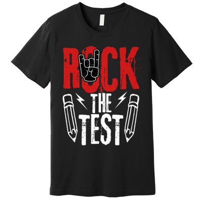 Test Day Rock The Funny Metal Teacher Student Testing Exam Premium T-Shirt