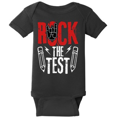 Test Day Rock The Funny Metal Teacher Student Testing Exam Baby Bodysuit