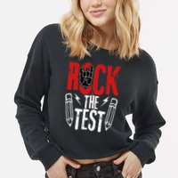 Test Day Rock The Funny Metal Teacher Student Testing Exam Cropped Pullover Crew