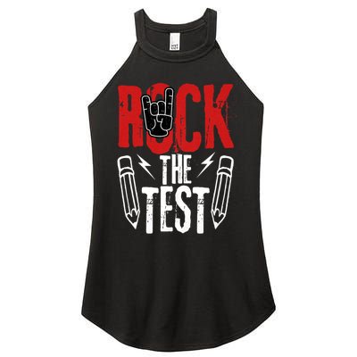 Test Day Rock The Funny Metal Teacher Student Testing Exam Women's Perfect Tri Rocker Tank
