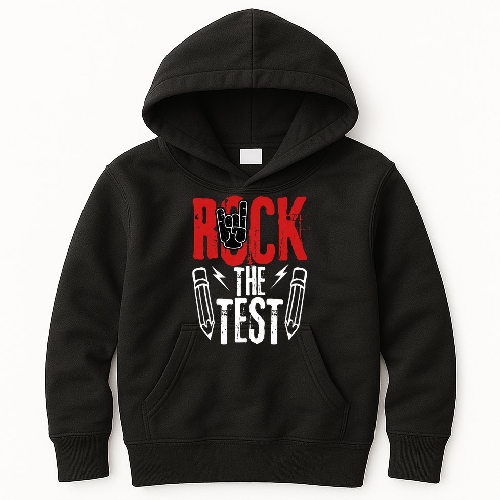 Test Day Rock The Funny Metal Teacher Student Testing Exam Kids Hoodie